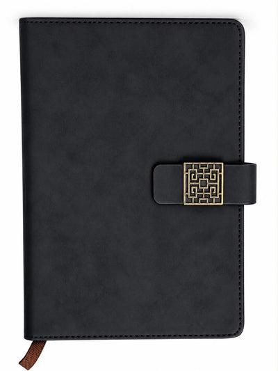 Black Leather-Look Notebook – Geometric Gold Clasp