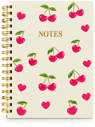 Cherry Hearts Spiral Notebook – Cream