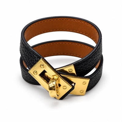 Black Double-Wrap Gold Hardware Bracelet