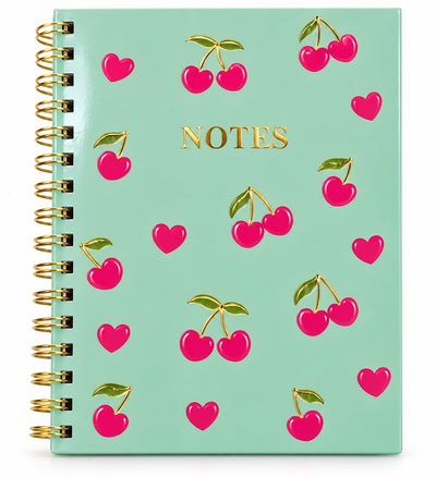Cherry Hearts Spiral Notebook – Mint