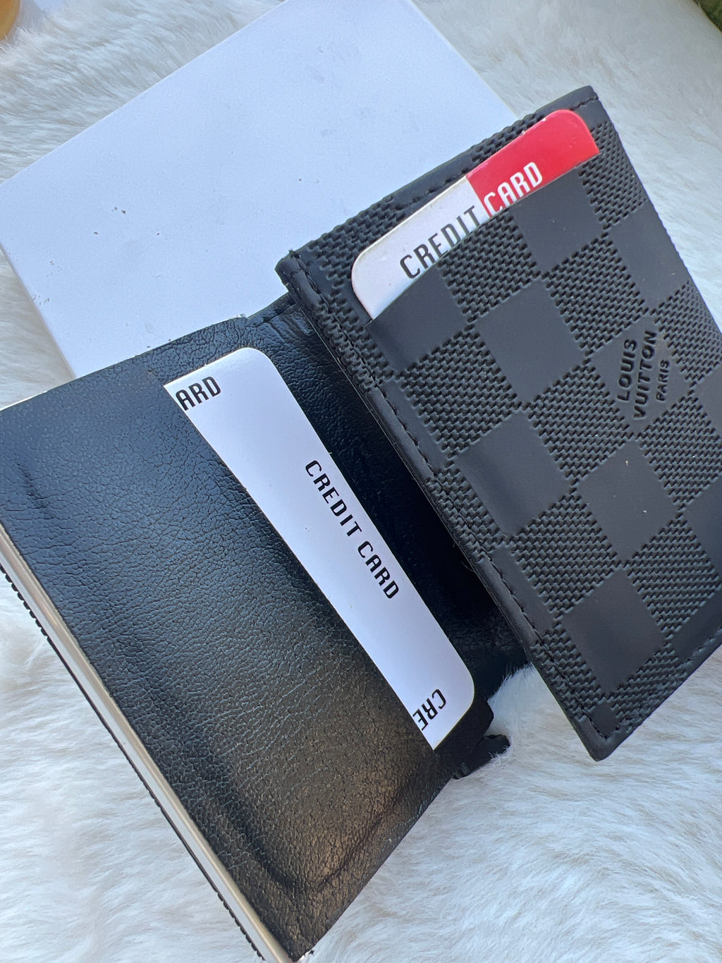 Louis Vuitton-Style Metal Money Clip Wallet – Black Checkered