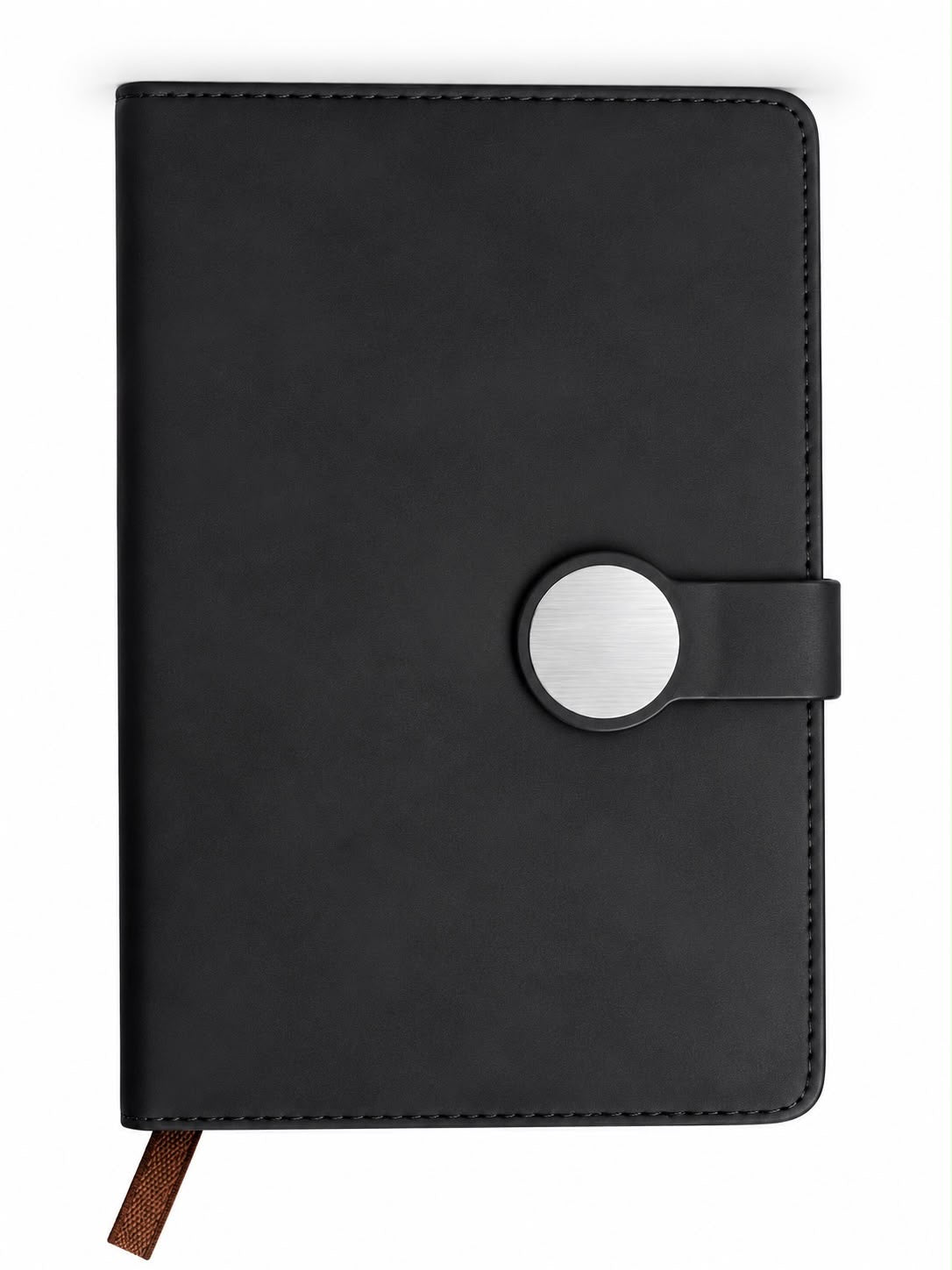 Black Leather-Look Notebook – Round Clasp