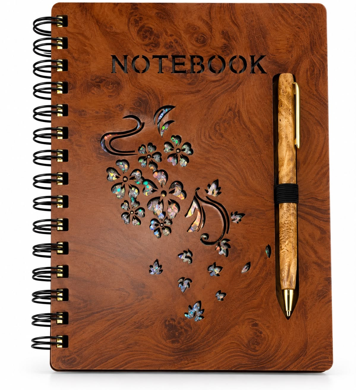 Wood-Look Floral Notebook & Pen Set