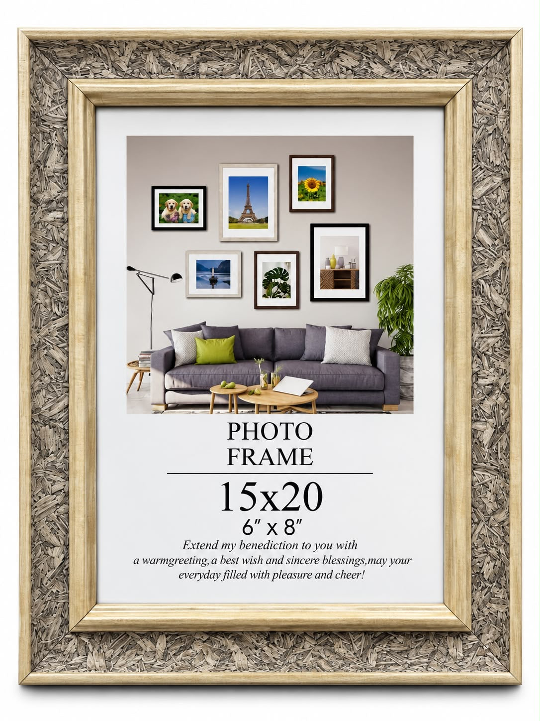 Gold-Trim Textured Photo Frame – 15x20 cm