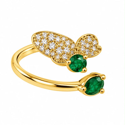 Green Stone Butterfly Open Ring