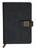 Black Leather-Look Notebook – Geometric Gold Clasp