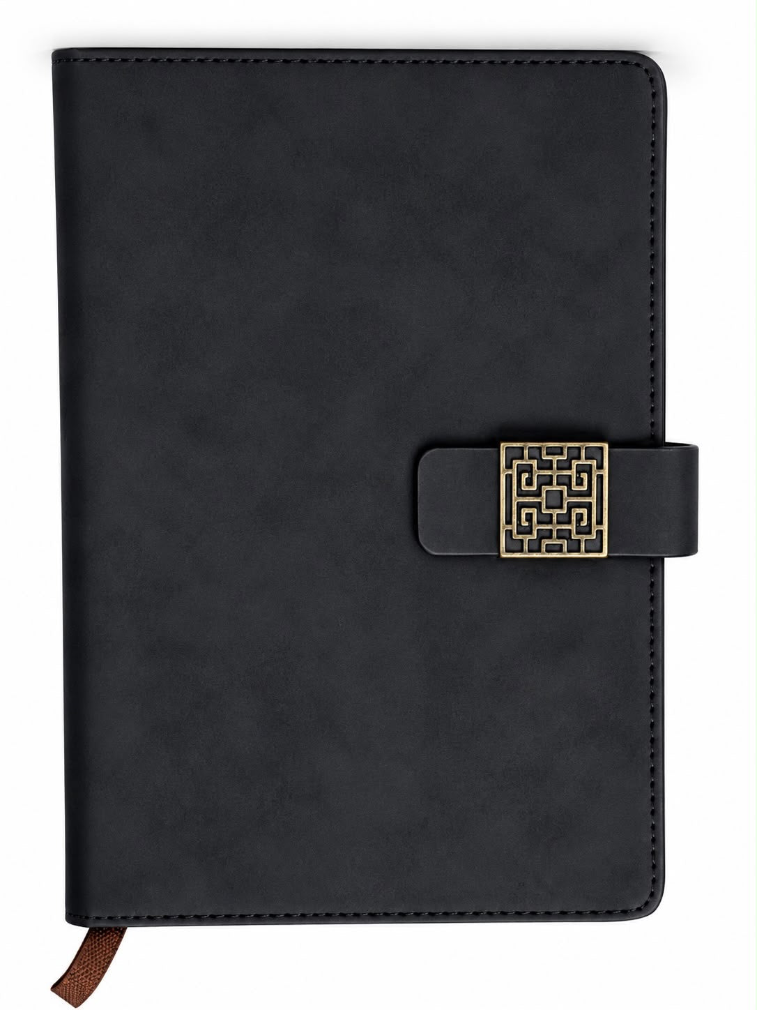 Black Leather-Look Notebook – Geometric Gold Clasp