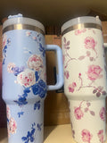 Floral Insulated Travel Tumbler with Handle