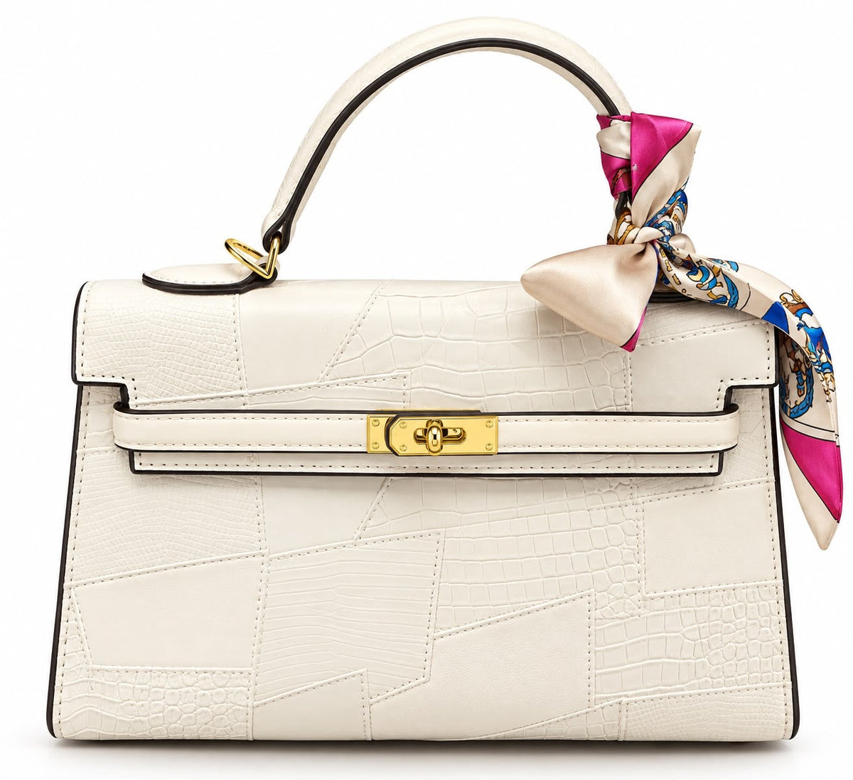 Croc-Pattern Top Handle Bag