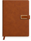 Brown Leather-Look Notebook – Gold Clasp
