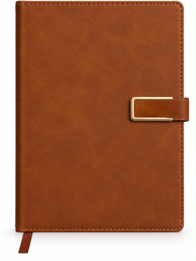 Brown Leather-Look Notebook – Gold Clasp