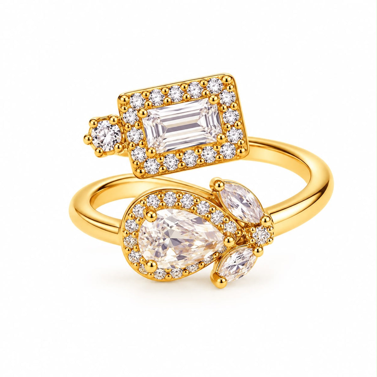 Gold-Tone Mixed-Stone Open Ring