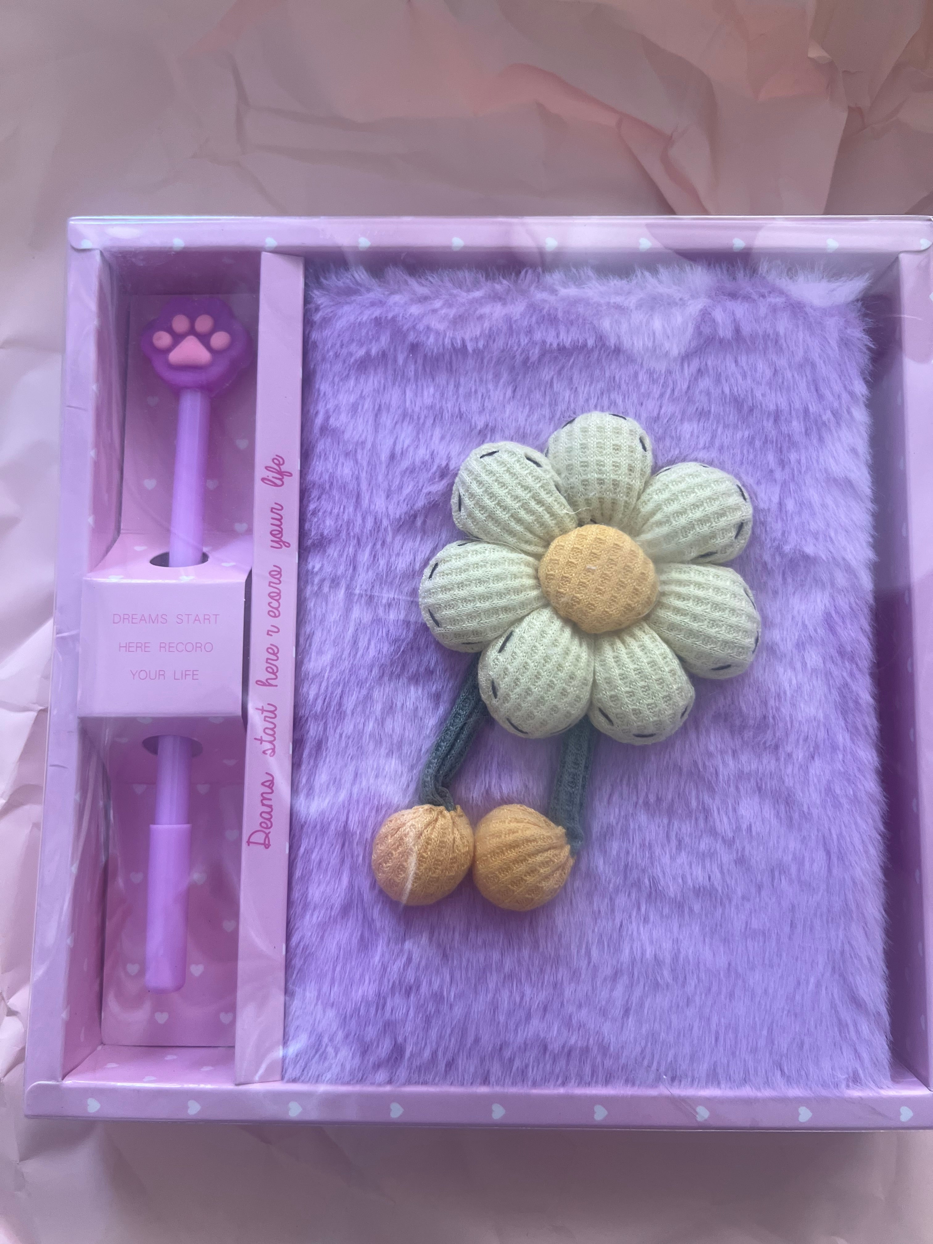 Plush Flower Notebook Gift Set