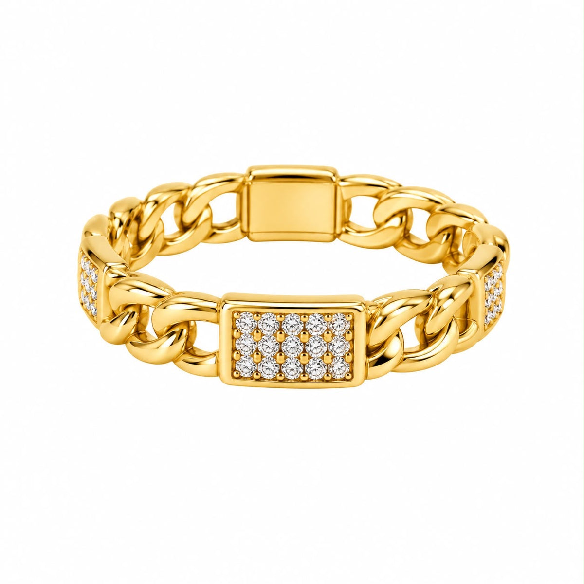 Gold-Tone Pavé Plate Chain Bracelet