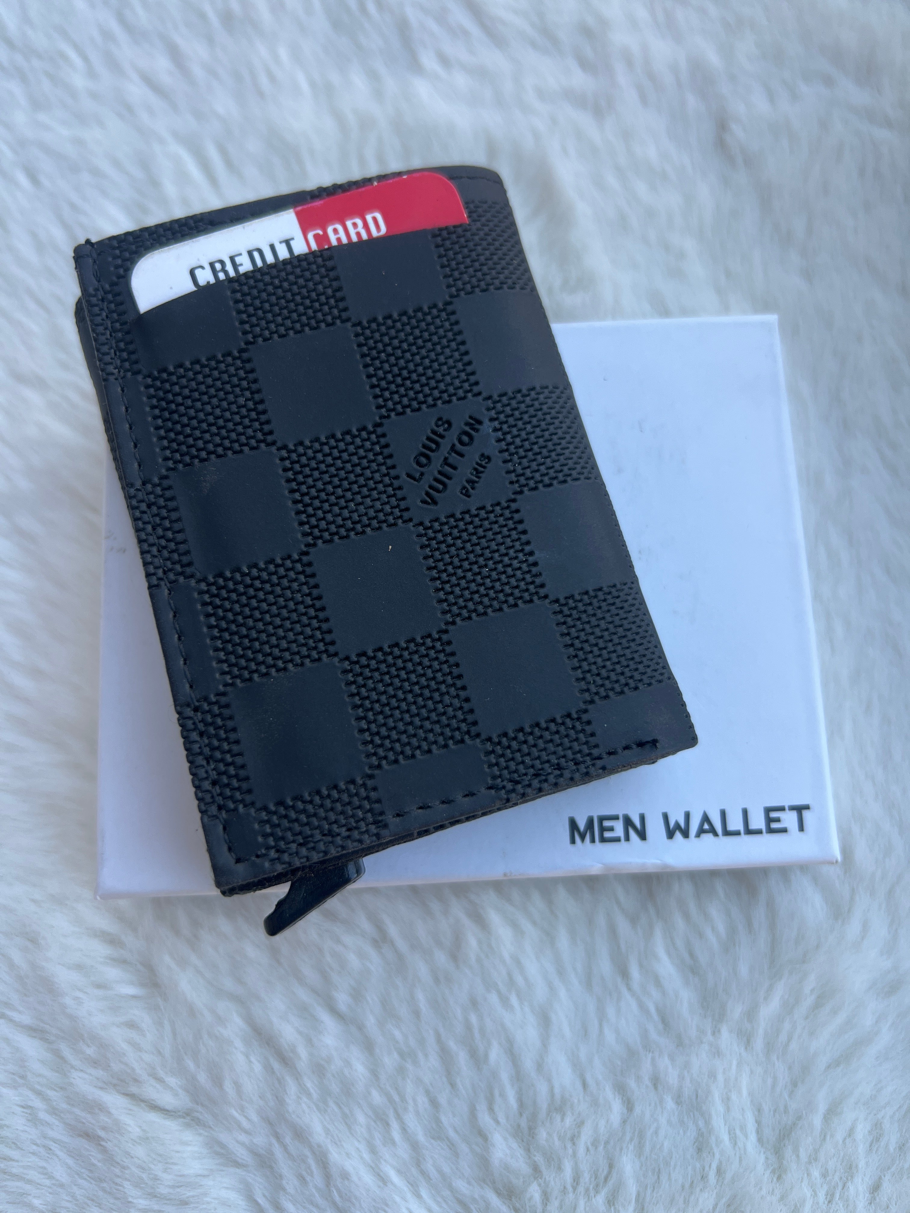 Louis Vuitton-Style Metal Money Clip Wallet – Black Checkered