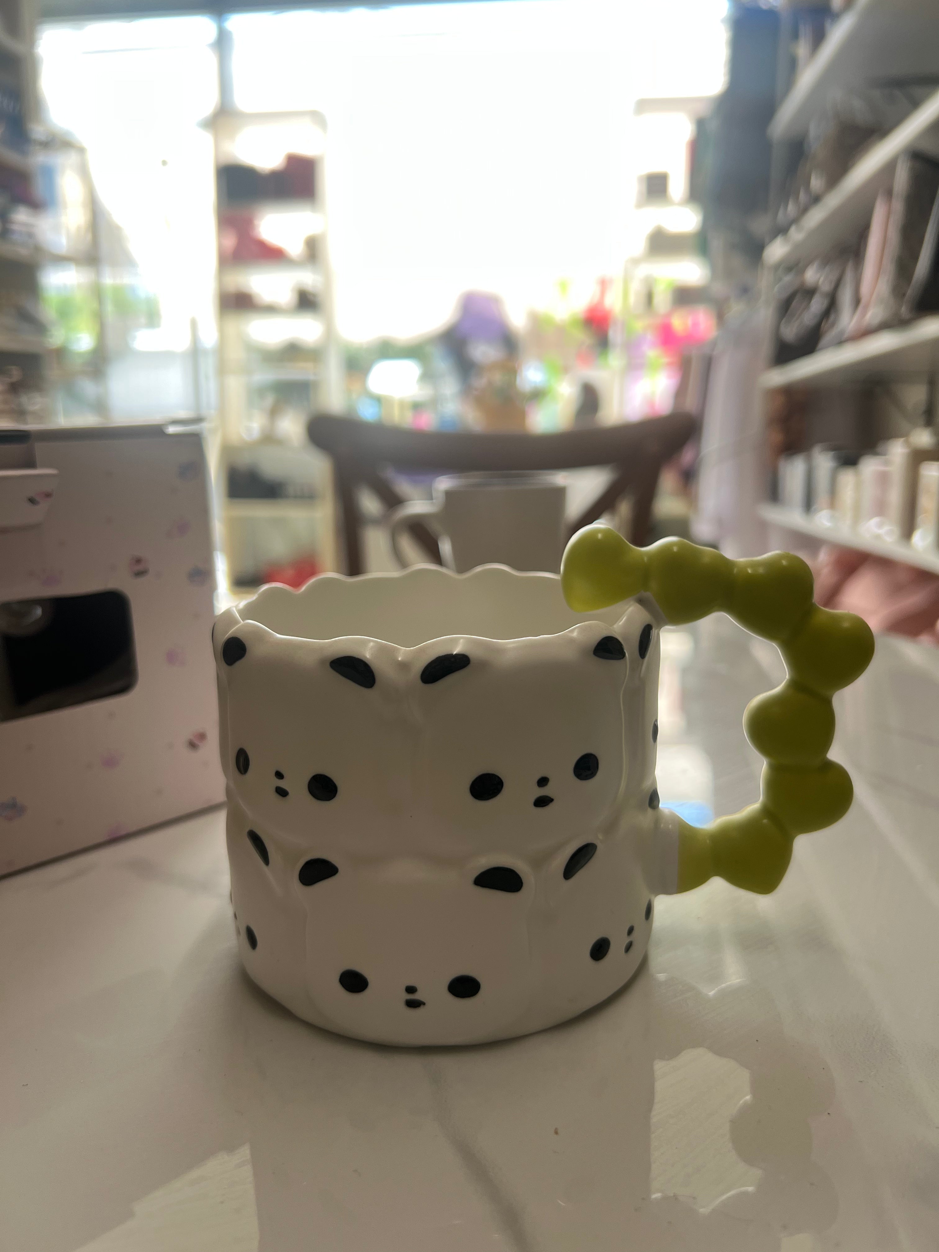 Cat Face Ceramic Mug with Beaded Handle