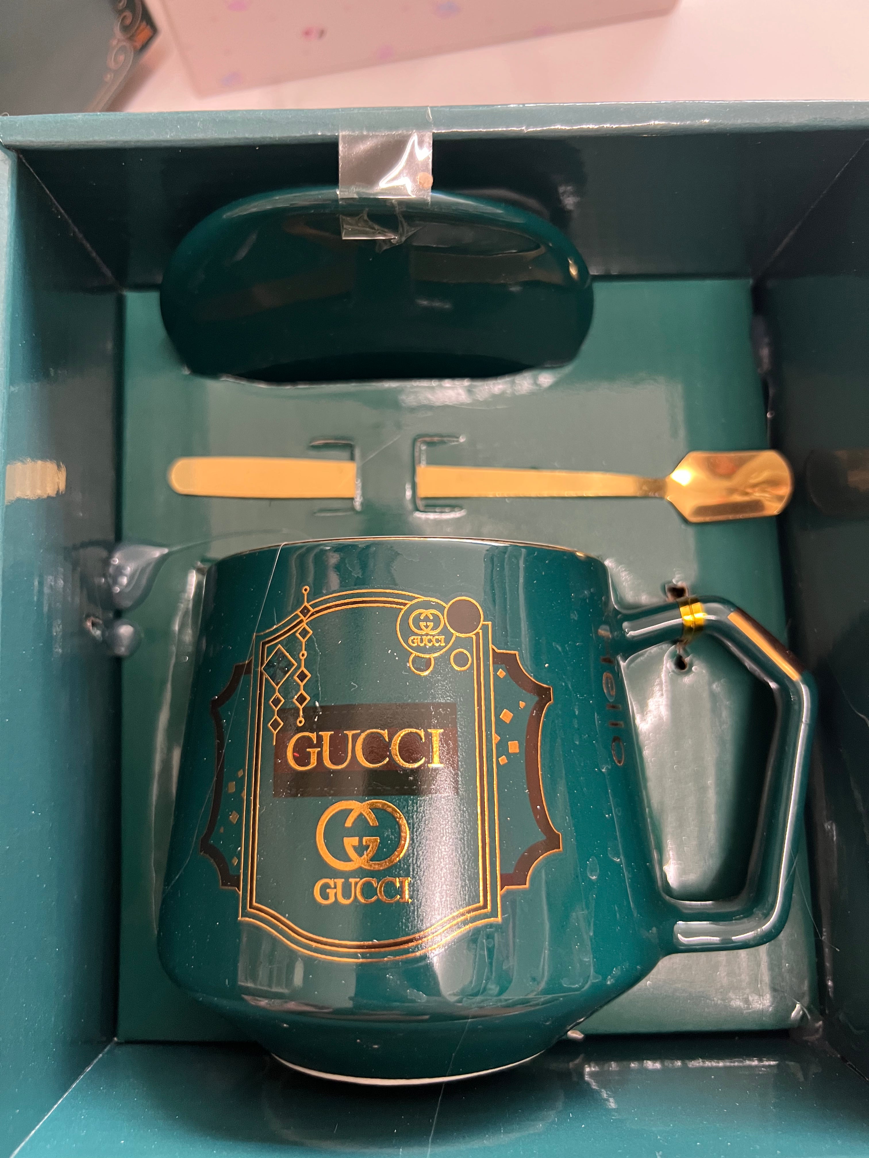 Luxury Green Ceramic Mug & Spoon Gift Set