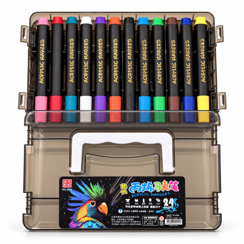 24-color acrylic marker set in transparent carry case