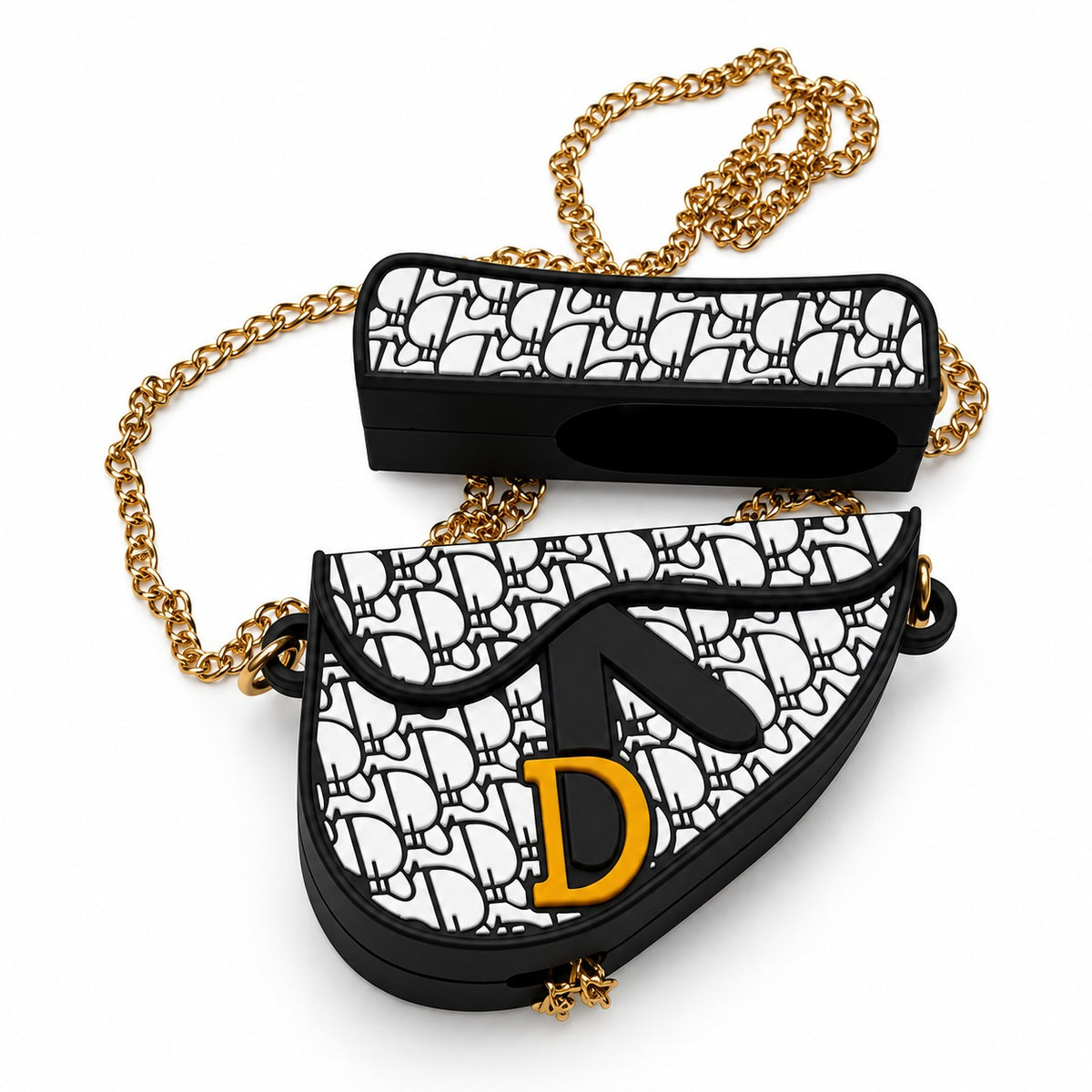 Black and white AirPods chain case