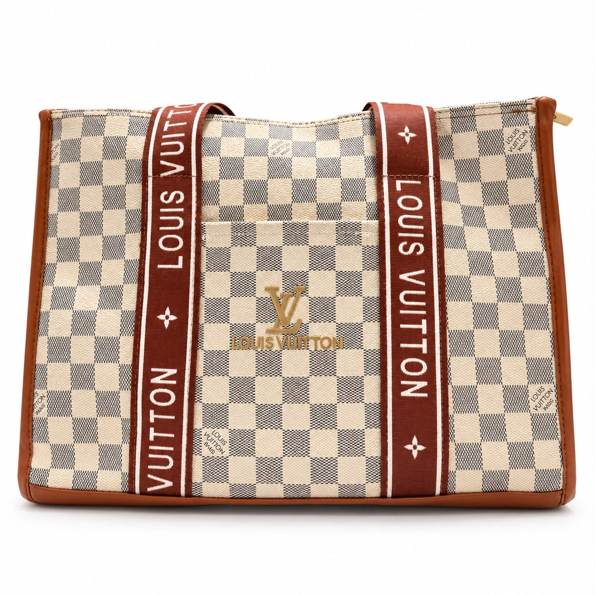 Cream Checkered Strap Tote Bag
