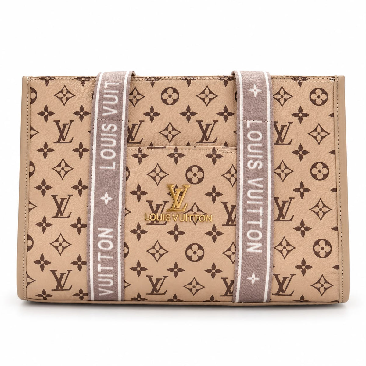 Beige Monogram Strap Tote Bag