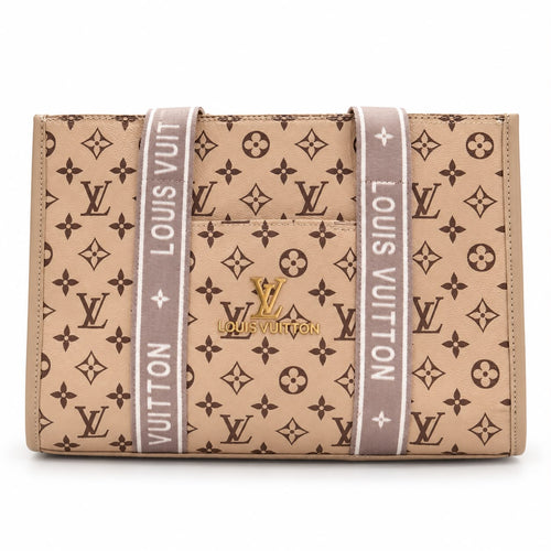 Beige Monogram Strap Tote Bag