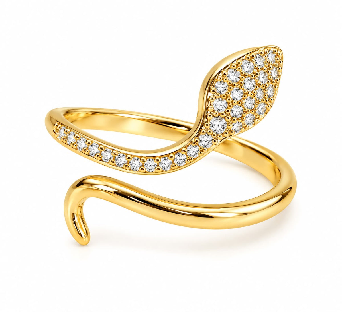 Gold-Tone Pavé Leaf Wrap Ring
