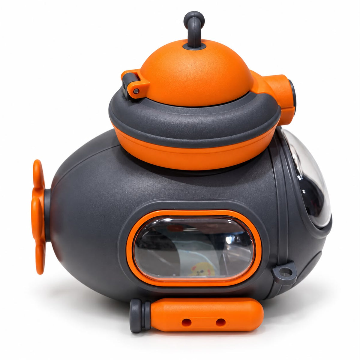 Black and orange submarine-style kids water bottle