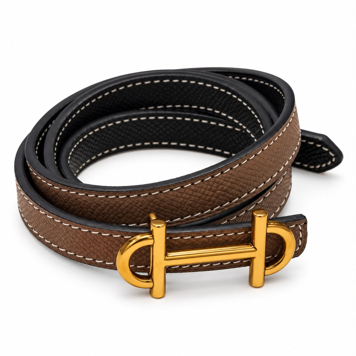 Brown double-wrap H-link bracelet