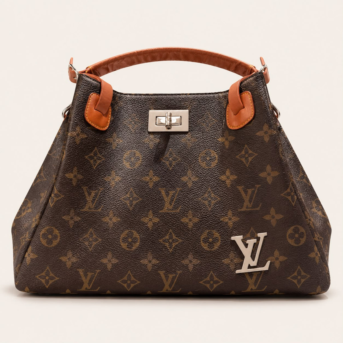 Brown Monogram Handbag with Turn Lock