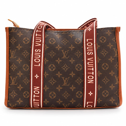 Brown Monogram Strap Tote Bag