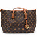 Brown Monogram Tote Bag with Gold Charm