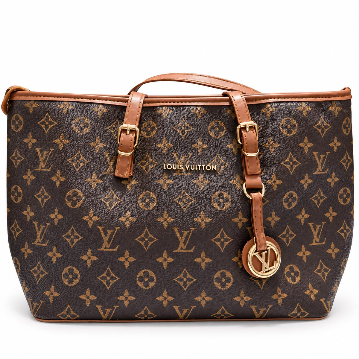 Brown Monogram Tote Bag with Gold Charm