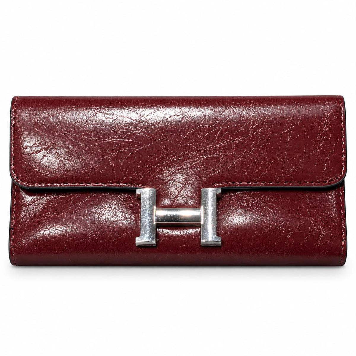 Burgundy H-Clasp Long Wallet