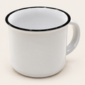 Classic white ceramic mug with black rim