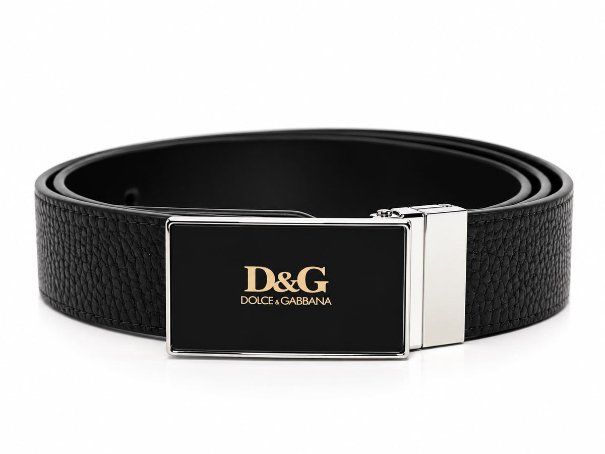 Dolce & Gabbana-Style Black Belt with Plaque Buckle