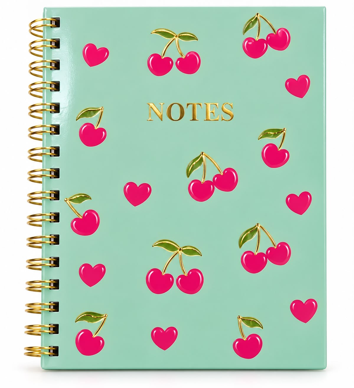 Cherry Hearts Spiral Notebook – Mint