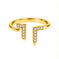 Gold-Tone Pavé T-Bar Open Ring