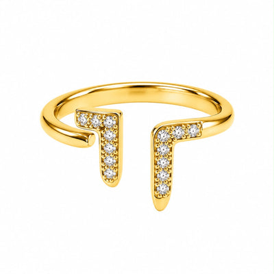 Gold-Tone Pavé T-Bar Open Ring