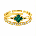 Green Clover Double-Band Adjustable Ring
