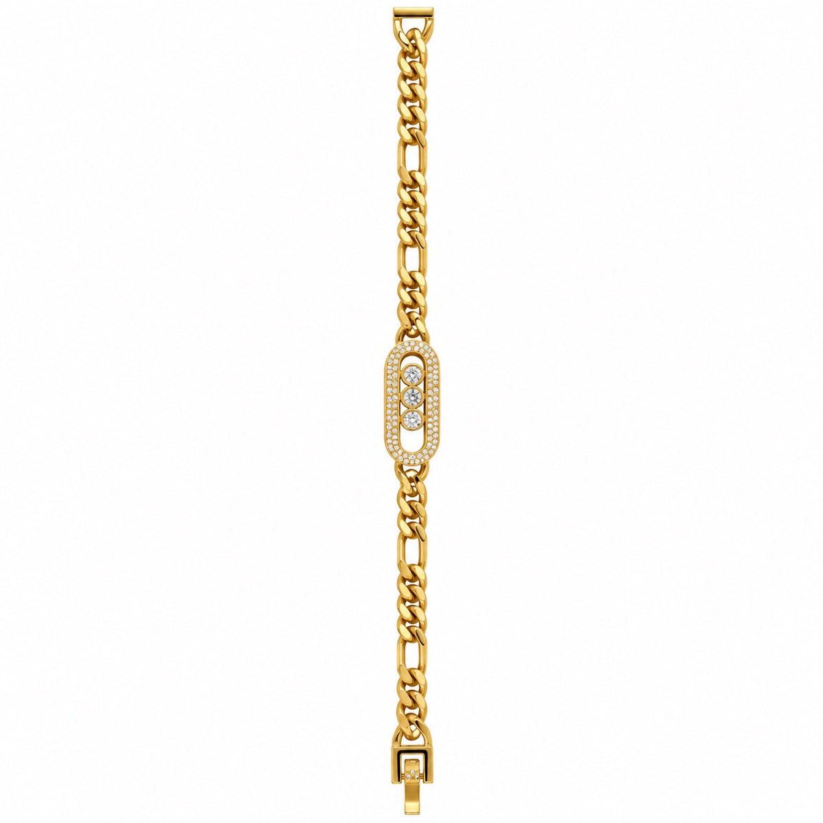 Gold Triple-Stone Oval Chain Bracelet