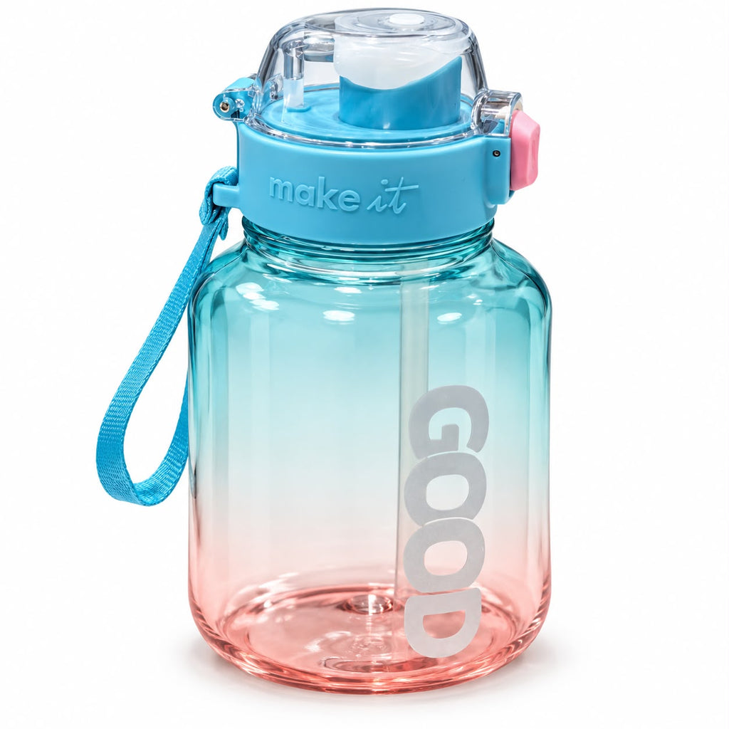 GOOD aqua pink gradient water bottle with flip straw lid