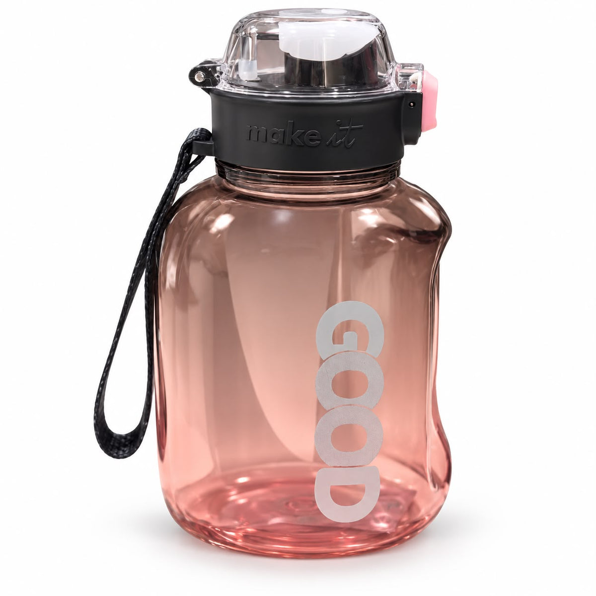 GOOD smoke pink water bottle with black flip straw lid