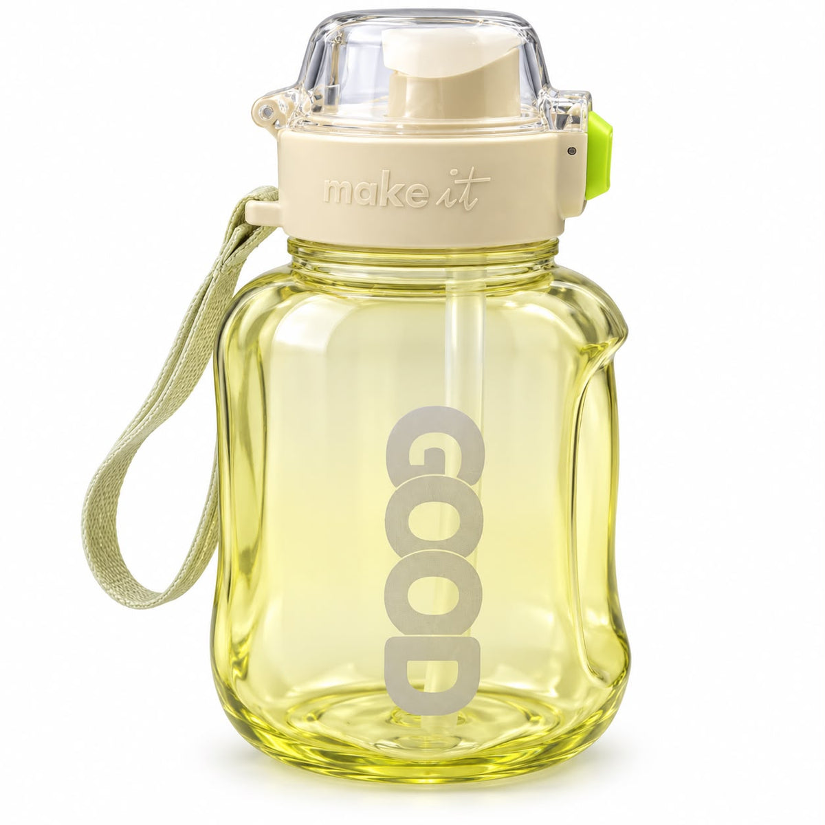GOOD yellow translucent water bottle with flip straw lid