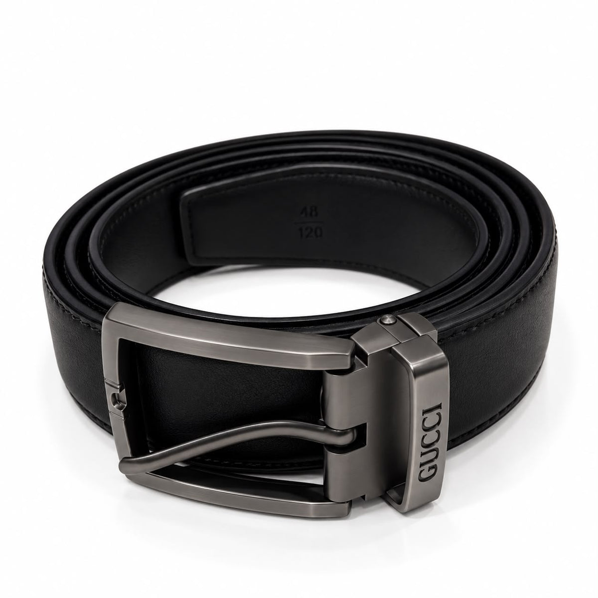 Gucci-Style Black Belt with Gunmetal Buckle