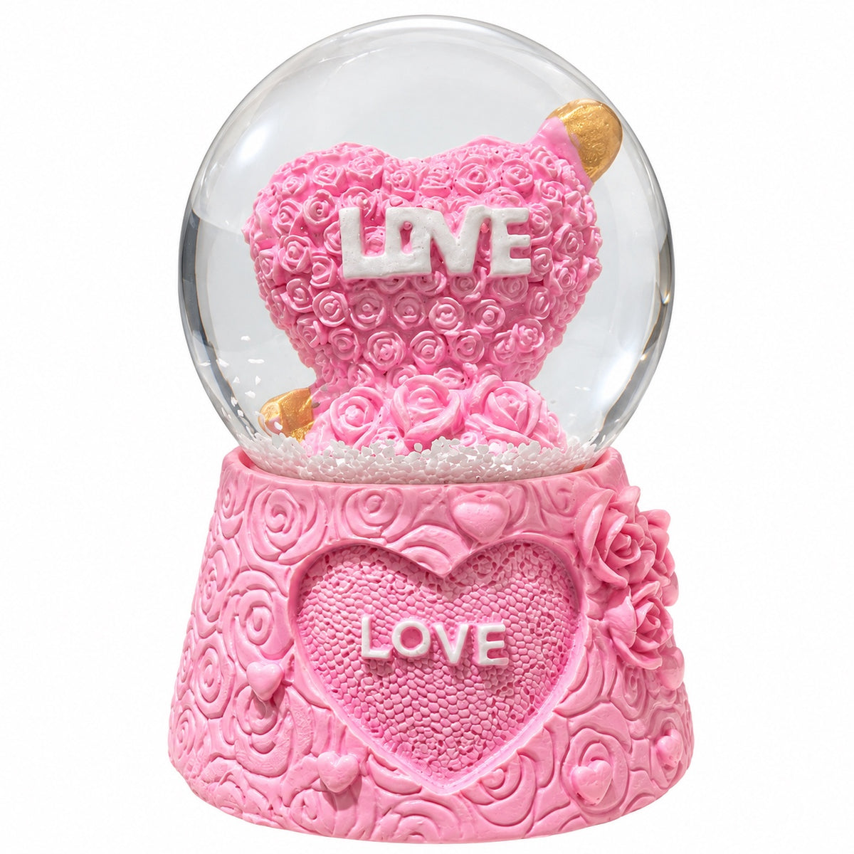 Pink Rose Heart LOVE Snow Globe