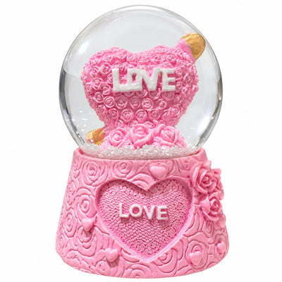 Pink Rose Heart LOVE Snow Globe