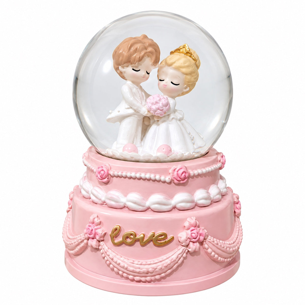 Pink Wedding Couple LOVE Snow Globe