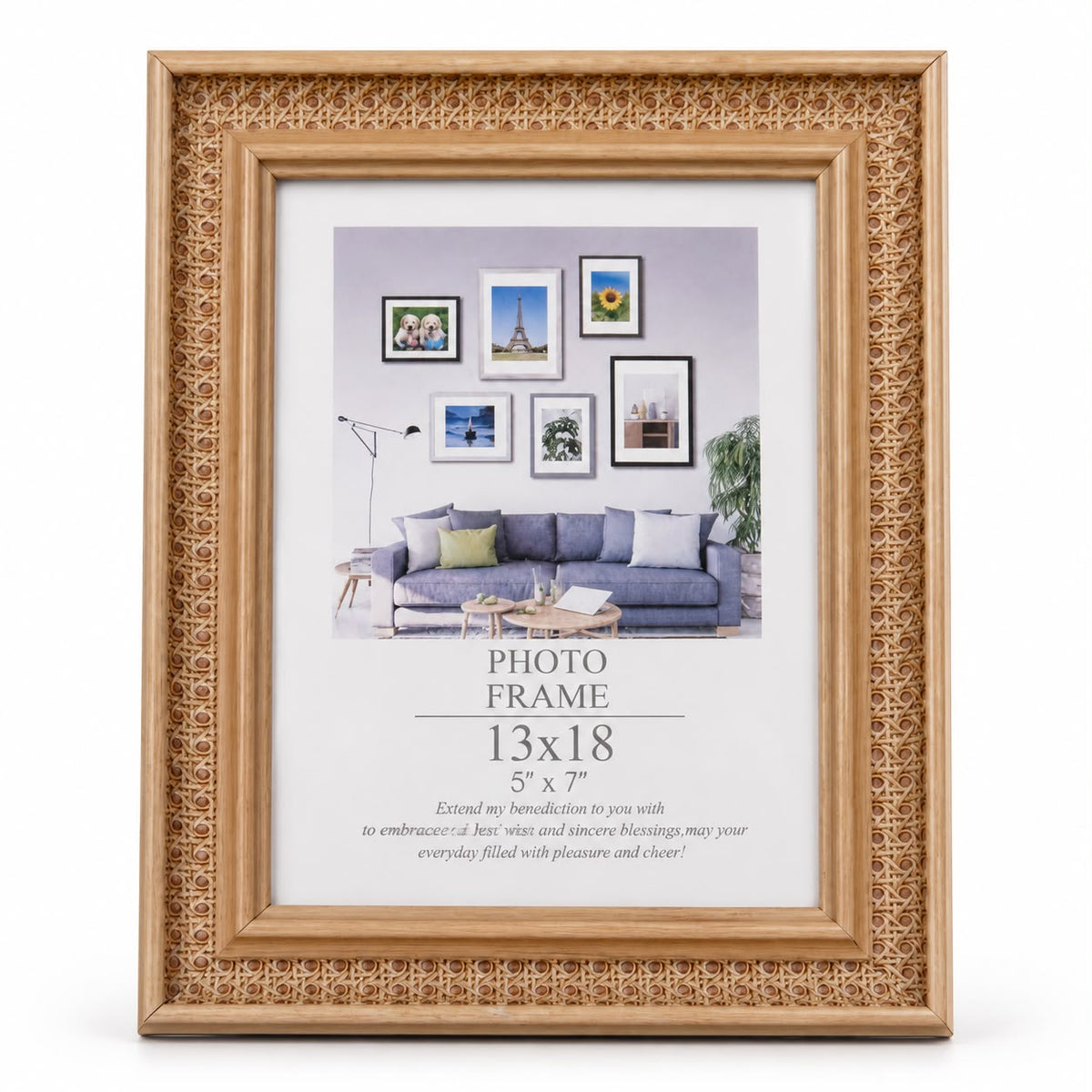 Natural rattan-style photo frame 13x18 cm