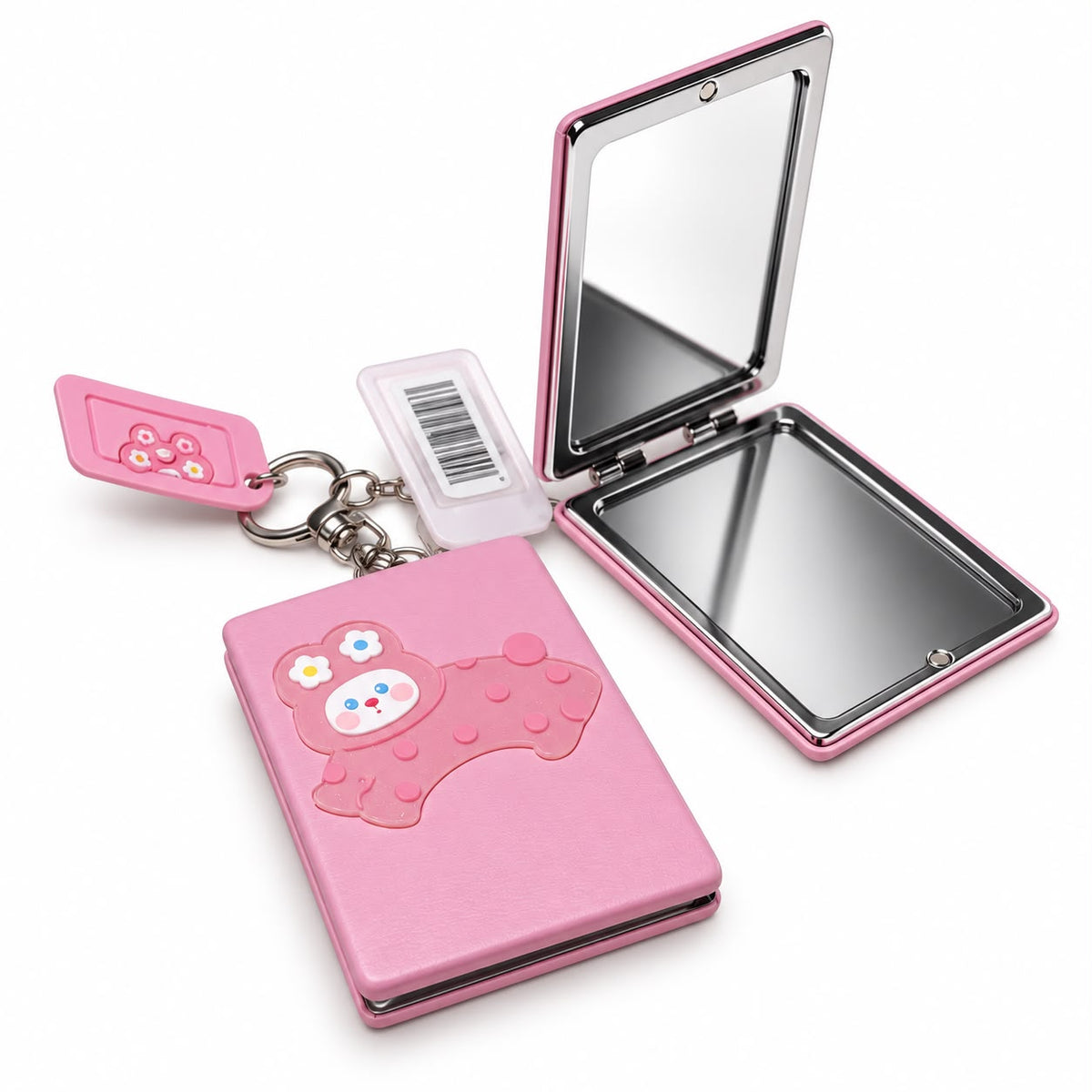 Pink rectangular compact mirror with character design